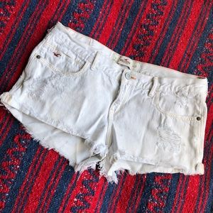 Hollister brand white denim, distressed short cut off shorts